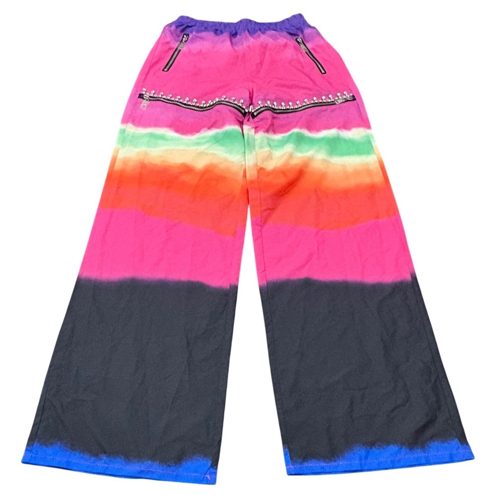 NWT Nichole Lynel Colorblock Wide Leg Pants Rhinestone Zip Trim Women's Small